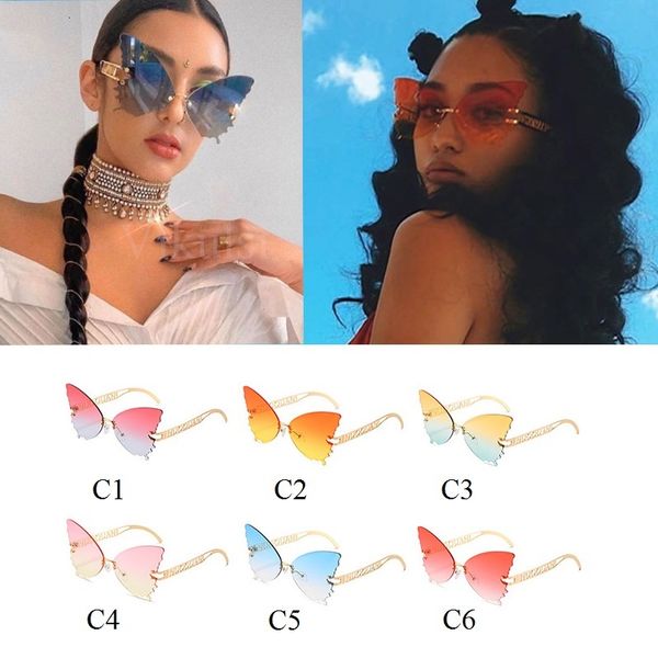 

oversized butterfly shades wholesale sunglasses women trendy metal rimless cat eye sun glasses bulk for female uv400, White;black