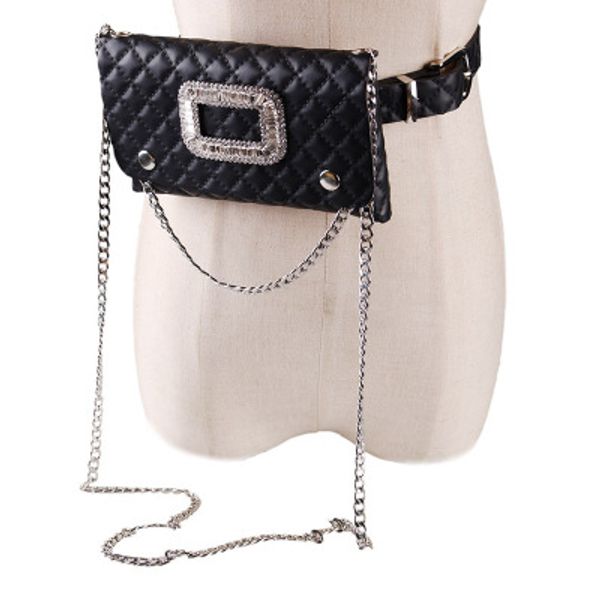 

snake pattern waist bag women belt bag leather chest chain shoulder strap diamond stylish simple wild fashion female accessories, Black;brown