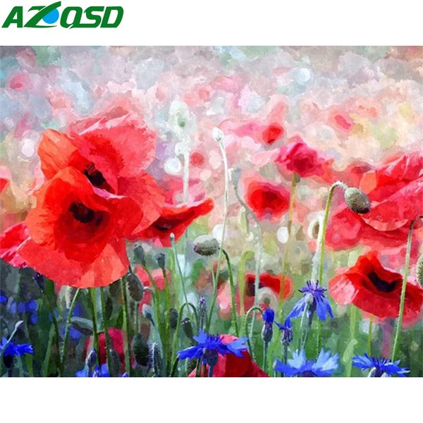 

azqsd раскраска по номерам diy цветов расписанных подарки живопись by numbers unframe мак акриловых краски домашнего украшение