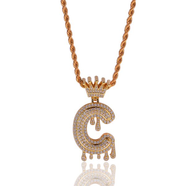 

custom crown bail drip bubble initial letters chain necklaces & pendant for men women gold color cubic zircon hip hop jewelry, Black
