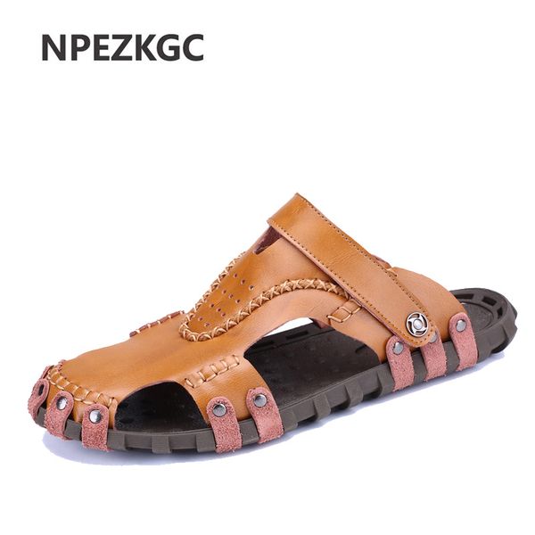 

sandals men casual shoes comfortable breather brand for summer leather sport, Black