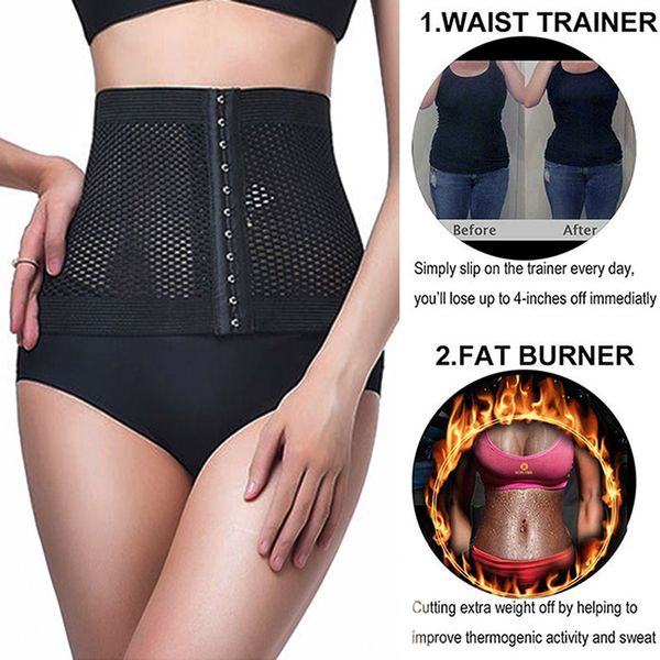 

women corset waist trainer body shapers lingerie shapewear trimmer tummy slimming belt underwear bustiers fat burning fitness, Black;gray