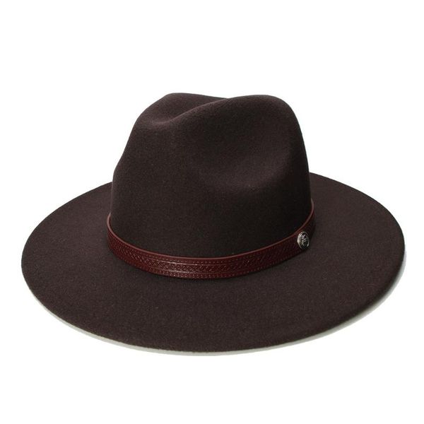 

luckylianji retro kid child vintage 100% wool wide brim cap fedora panama jazz bowler solid hat leather band (54cm/adjusted, Blue;gray