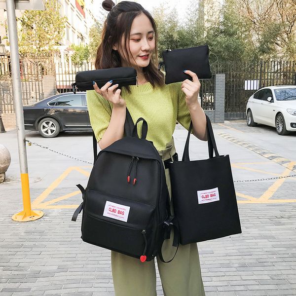 

4 piece set school bag canvas women backpack college bag for girls anti theft rucksack bagpack mochilas female knapsack