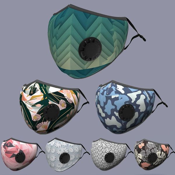 

in stock fashion trendy printed mask three-dimensional protection pure cotton breathing valve anti-dust and haze pm2.5 carbon mask