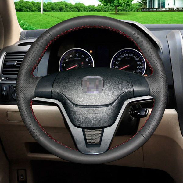 

for honda crv 2007-2011 diy hand sewing steering wheel cover balck leather