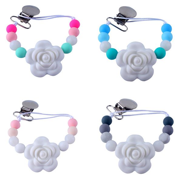 

pacifier holder nipple silicone flower pendant dummy clips teether soother chain 4 colors