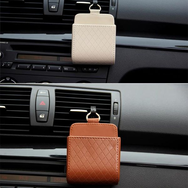 

auto vent outlet trash box pu leather car mobile phone holder storage bag organizer automobile hanging box car styling 3 colors
