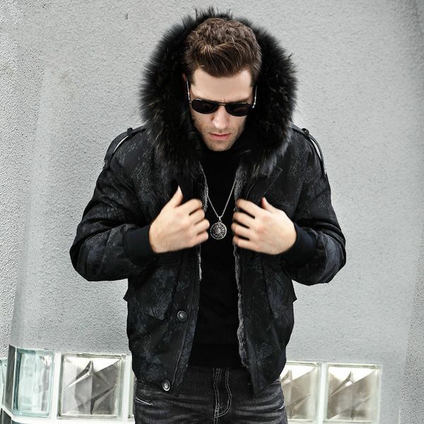 

men's leather & faux parka real fur coat men winter jacket natural rex liner short camouflage parkas hombre 2021 81887 kj2730, Black