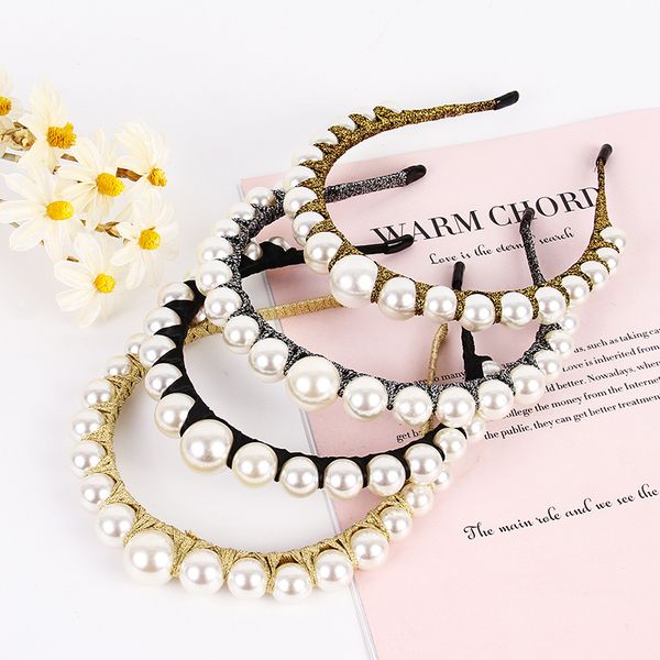 

gold line big pearl headband for women hairbands multi color hair accessories for girls hair band print headbands