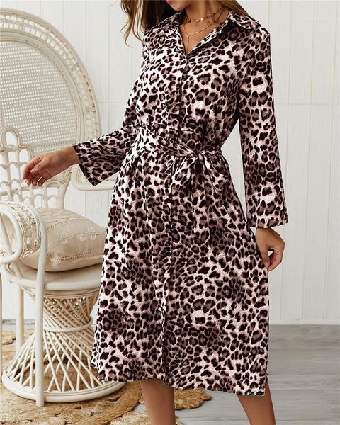 

womens designer clothes womens dresses fashion leopard pattern dresses with sashes casual natural color v-neck long sleeve dress, Black;gray