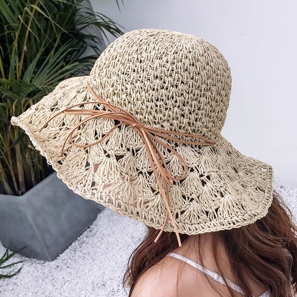 

sun hat female summer outdoor straw hat fisherman large brimmed hollow adjustable protective beach hats for women, Blue;gray