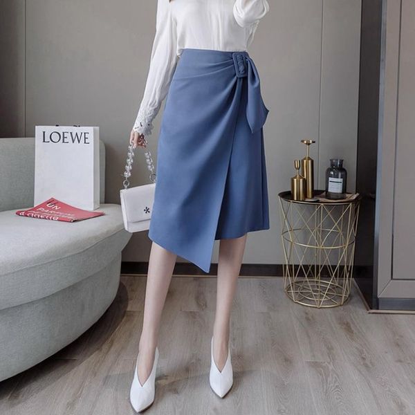 

irregular skirt 2020 autumn new korean version high waist split bag hip skirt female solid color bule fashion elegant, Black