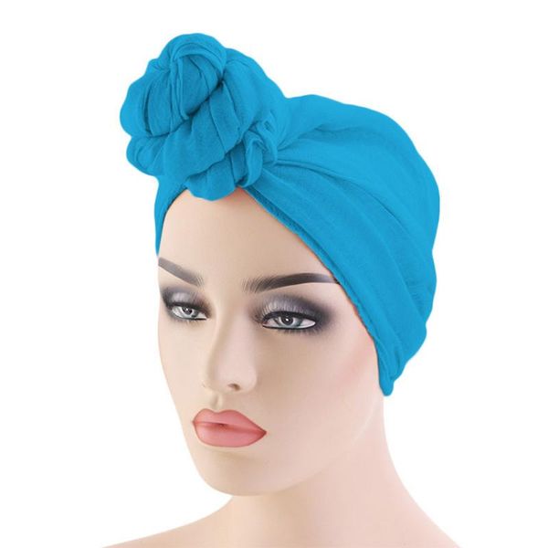 

women fashion turban hat head wrap scarf arab hair-drying cap muslim knot bonnet cap long hair tie solid soft, Blue;gray