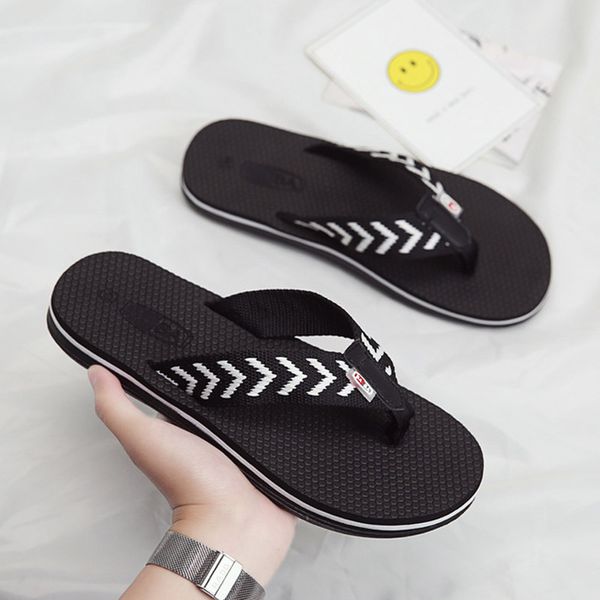

summer men's flip flops arrow canvas home slippers anti-skid casual comfort pvc slides indoor female beach sandals, Black