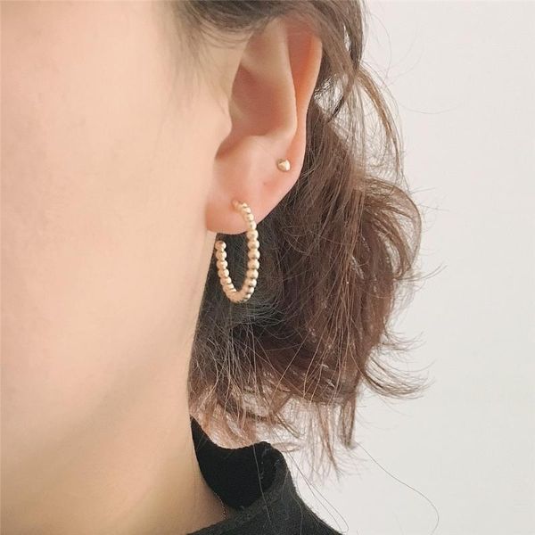 

daily wearing earrings gold or rhodium color plating ball shape hoop earrings for women simple basic jewelry, Golden;silver
