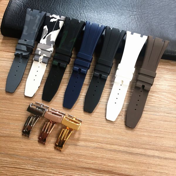 

26mm gray white black blue brown green silicone rubber watch band deployment clasp for ap bracelet, Black;brown