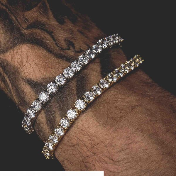 

5mm 4mm 3mm iced out diamond tennis bracelet zirconia triple lock hiphop jewelry 1 row cubic hip hop luxury mens bracelets, Golden;silver