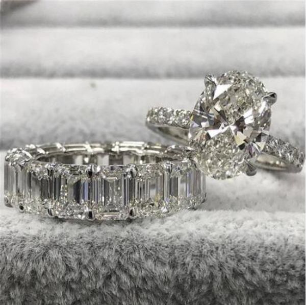 

Luxury Promise ring Bridal sets 925 Sterling silver 5A Cz Engagement wedding band rings for women Fine Jewelry