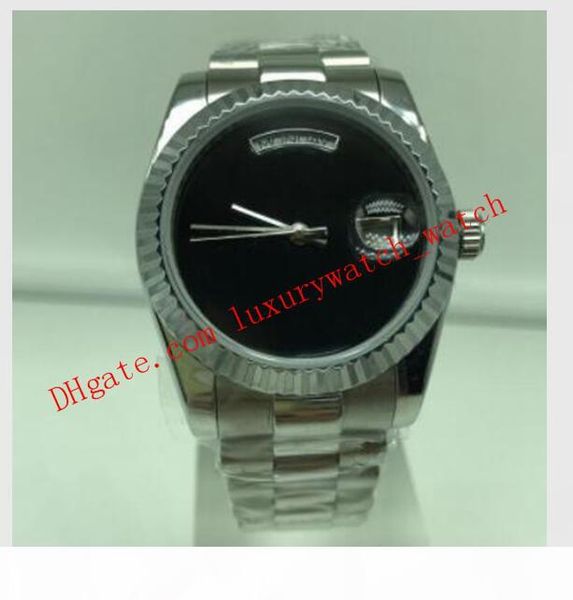 

2 style 18k gold mens automatic 36mm watch glide smooth black face asia 2813 movement mechanical mens watches, Slivery;brown
