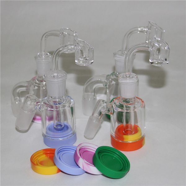 Captador de cinza de fumo de alta qualidade com recipiente de silicone espesso Pyrex 14mm 18mm articulação 45 de 90 graus de vidro Ashcatcher para Bongs Water Tube