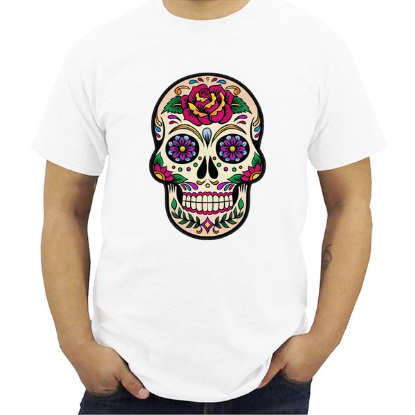 

day of the dead t shirt sugar skull with rose tile tees for men travel original o neck t-shirt short sleeve tees streetwear
