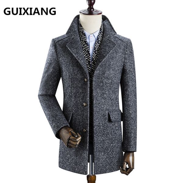 

men's wool & blends 2021 winter fashion thicken trench coat muffler detachable jacket casual windbreaker 50% woolen coats men overcoat, Black