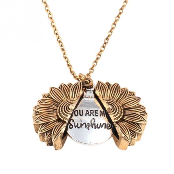 

women's necklace sunflower pendant alloy letter carving open small box fashion unique all-match aluminum alloy durable, Silver