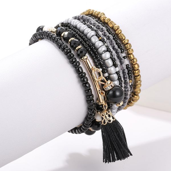 

9 pcs/set ethnic bohemian beads tassel bracelet 2020 vintage multi layer plastic pearl charms wrap bracelet bangles, Golden;silver