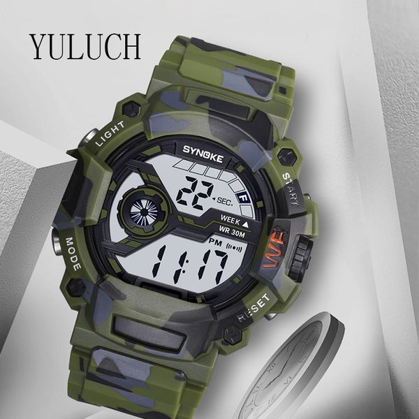 

yuluch student watch digital display boy watch electronic multi-function sports waterproof alarm man, Slivery;brown