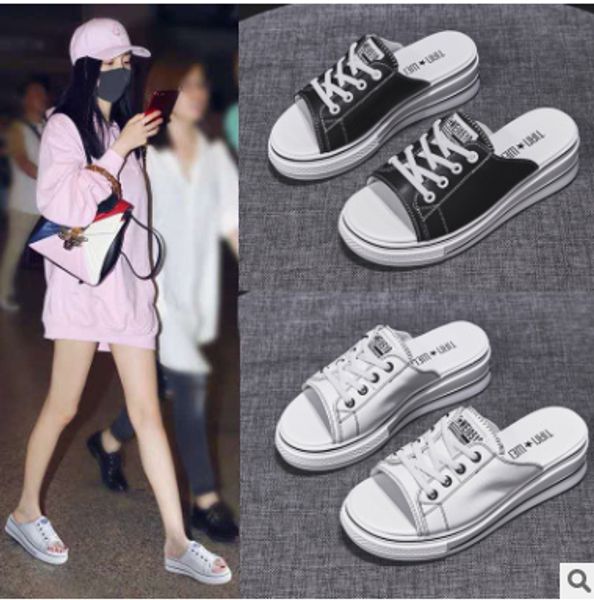 

fashion casual sneakers wedges heels slides women sandals comfort platform slippers women shoes summer, Black