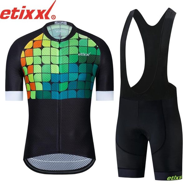 

racing sets etixxl 2021 cycling clothing men set bike breathable anti-uv bicycle wear/short sleeve jersey, Black;blue