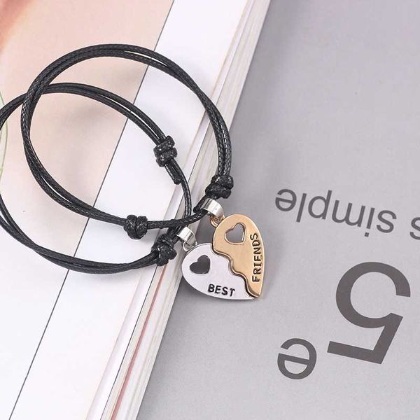 

fashion ladies bff bracelet friend leather bracelet heart shape pendant adjustable metal charm jewelry gift hot, Golden;silver