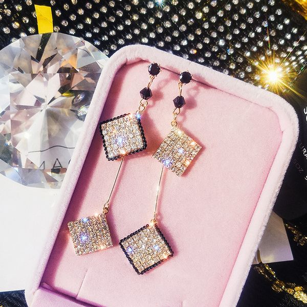 

dangle earrings long tassel crystal rhinestone drop earring for women exquisite gold color square dangle earrings party jewelry gifts, Silver