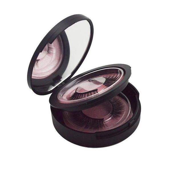 

wholesale rose gold round plastic eyelash packaging box with mirror false eyelashes lashes empty boxes two pair box logo