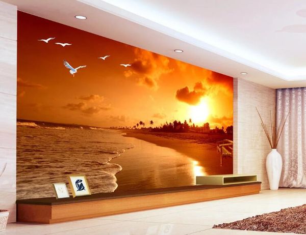 

custom 3d mural wallpaper sunset beach pgraphy landscape living room tv backdrop p wallpaper papel de parede 3d sala