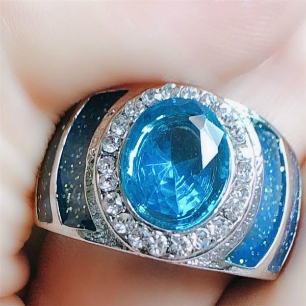 

choucong brand new unique vintage jewelry 925 sterling silver blue crystal cz diamond gemstones party women wedding band ring for lover gift, Slivery;golden