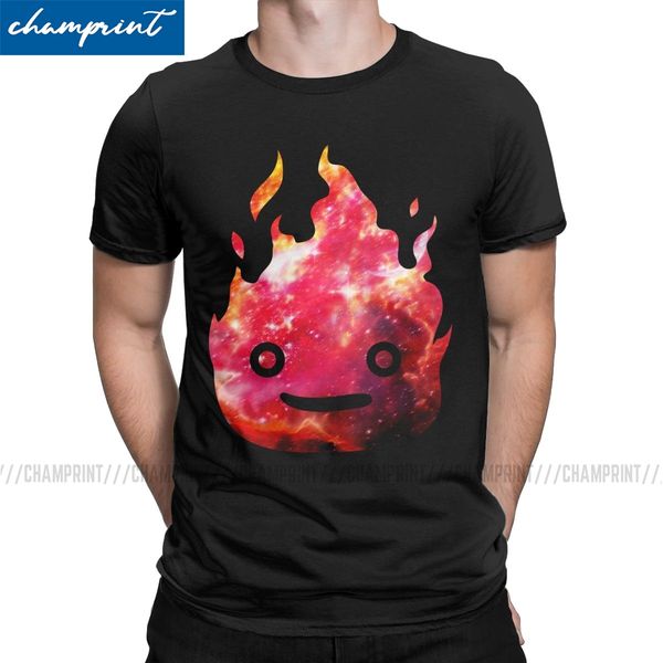 

calcifer howl's moving castle fire t shirt men's novelty t-shirts crew neck ghibli miyazaki anime tees graphic printed clothing