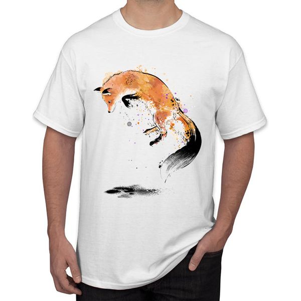 

teehub 2019 new fashion jumping red fox print men t-shirt hipster vintage fox tee short sleeve o-neck casual