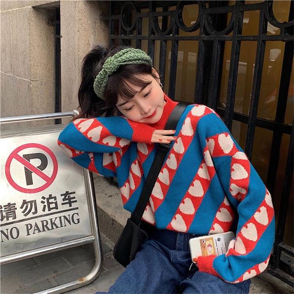 

casual loose high collar love sweater women's sweaters japanese kawaii ulzzang female korean harajuku clothing for women, White;black
