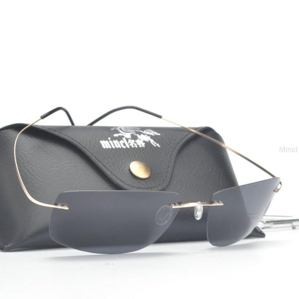 

mincl/men rimless titanium frame polarized sunglasses with case, White;black