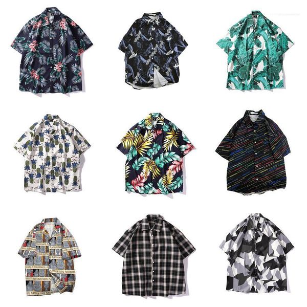 

sleeved holiday clothing wear men summer beach floral shirts hawaii style casual shirt short, White;black