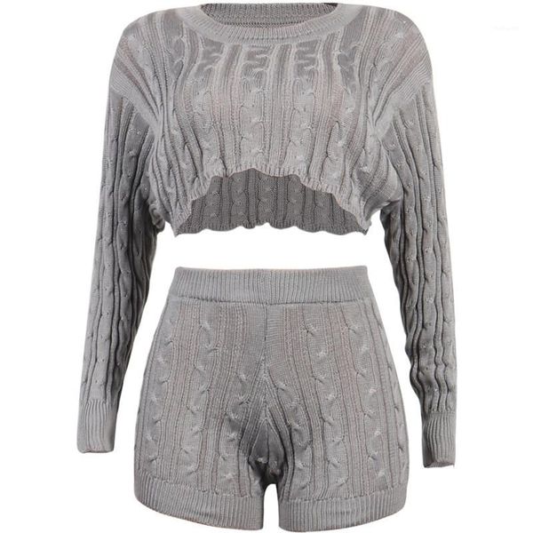 

pants womens two piece sets women tracksuit casual natural color suits fashion pullover sweater crop short, Gray