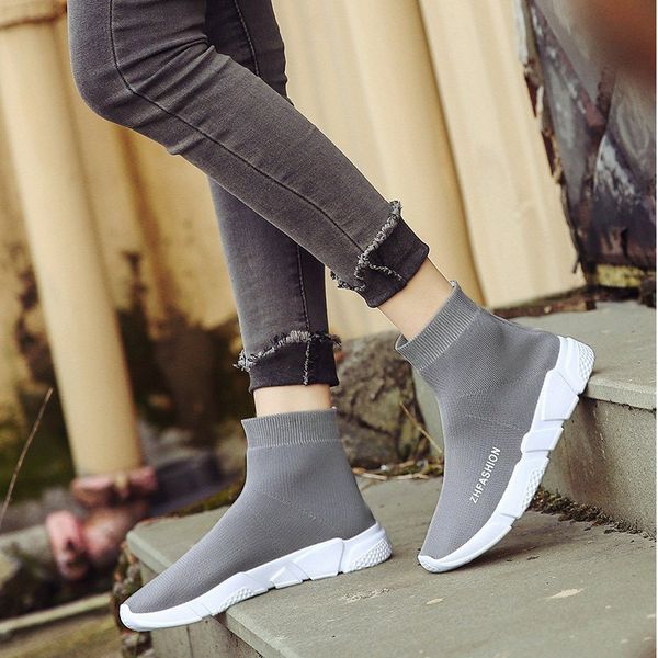 

women sneakers socks shoes vulcanized couple casual elasticity high ladies shoe plus size platform female fashion 2020, Black