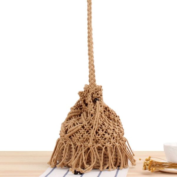 

женщины drawstring мешок плеча дамы соломы плетение кисточкой лето crossbody tote x5xa