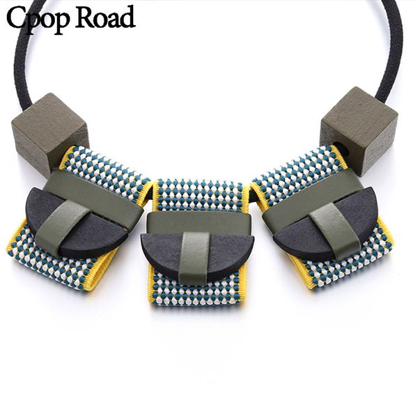 

cpop exaggeration geometric wood beads necklace for women pu leather pendant statement necklace fashion jewelry accessories gift, Silver