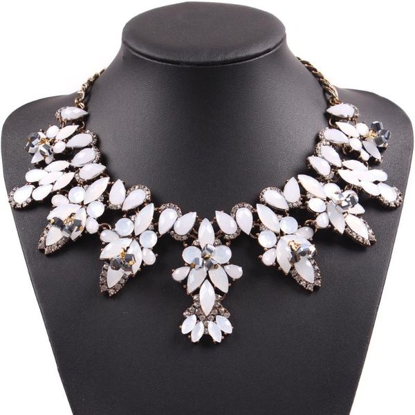 

fashion new design white color big chunky statement brand necklace for women vintage chain leaf flower choker jewelry, Silver