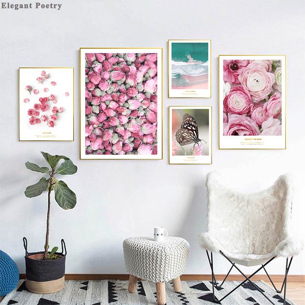 

butterfly flowers wave beach scandinavian poster nordic nature wall art canvas print painting picture modern home decoration
