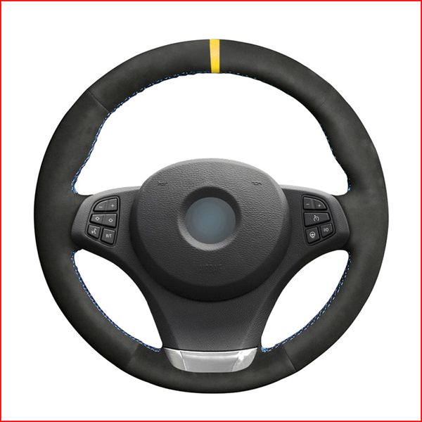 

black suede yellow marker car steering wheel cover for bmw e83 x3 2003 2004 2005 2006 2007 2008 2009 2010 e53 x5 2004-2006