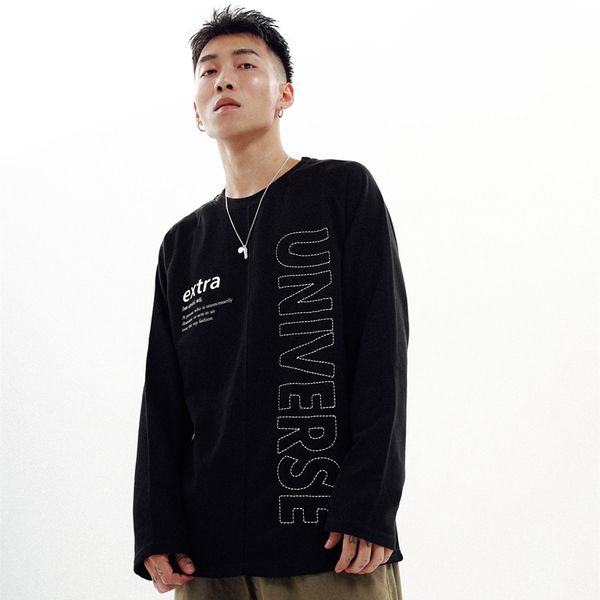 

ins super popular sweatshirts male tide loose students spring and autumn new hong kong style student long-sleeved, Black